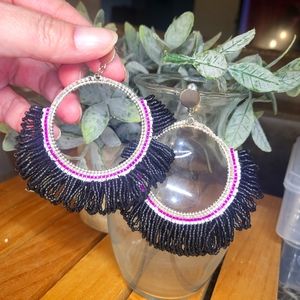 HANDMADE LOOPED FRINGE BEADED HOOP EARRINGS - Elouisa
